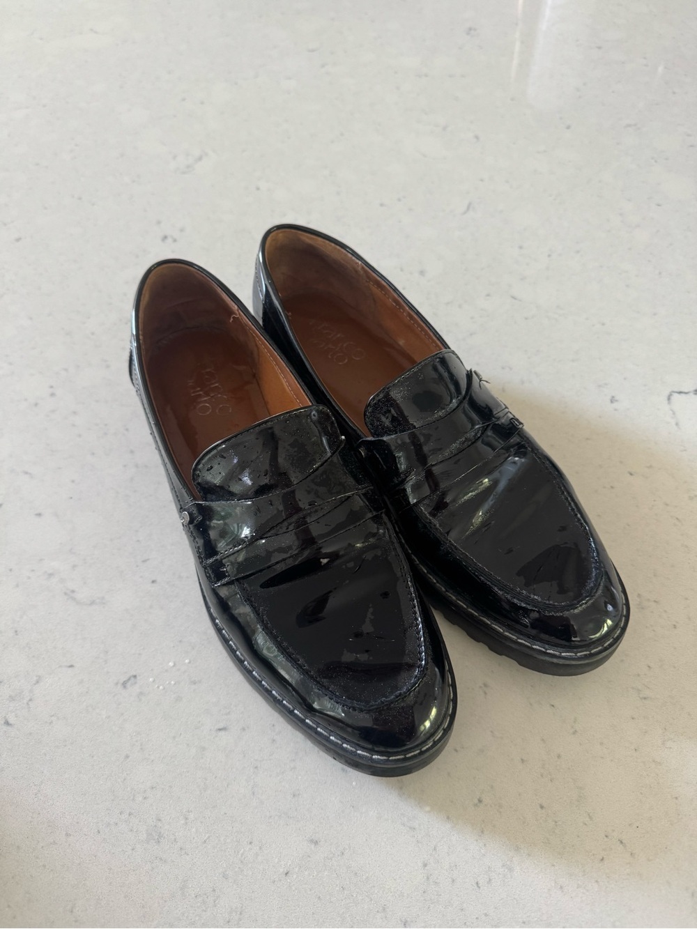 Franco Sarto women’s black patent leather Cassandra penny loafers shoes size 7.5